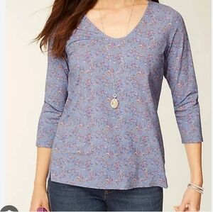 J. Jill Blue Floral Forward-Seam Top NWOT